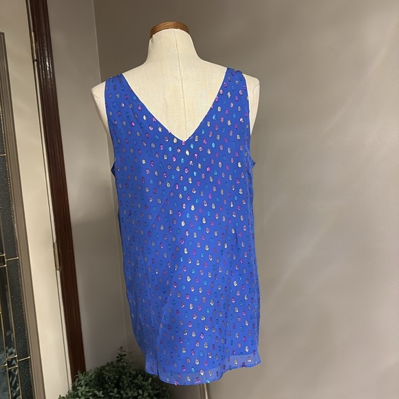 Lilly Pulitzer Florin SILK Royal Blue metallic polka dots Tank top V neck / back - Picture 6 of 12